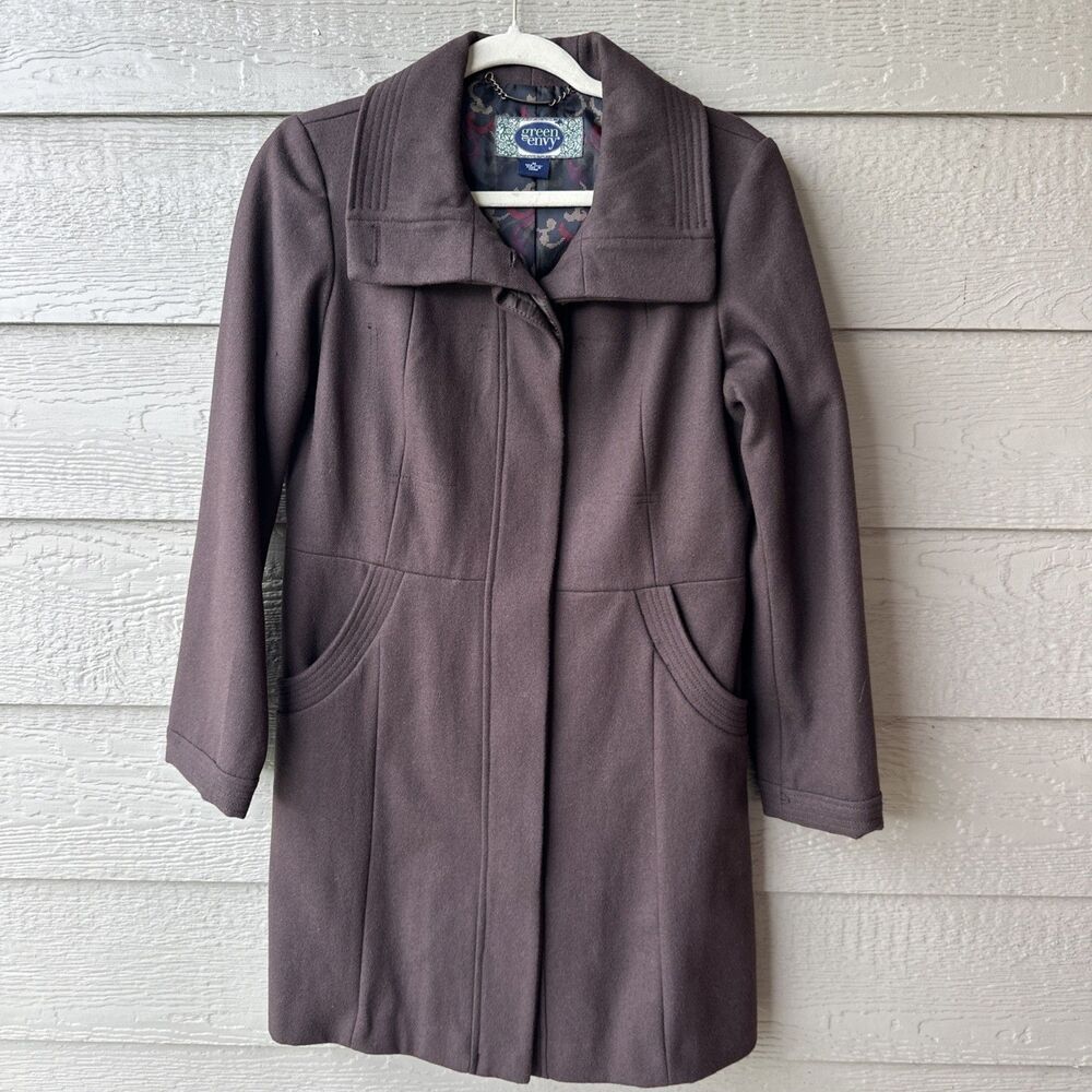 Green with Envy Women's Brown Wool Blend Med Peacoat Coat Jacket